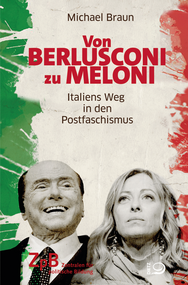 Buchtitel von "Von Berlusconi zu Meloni". Extern verlinkt mit der Bestellseite in unserem Shop. 